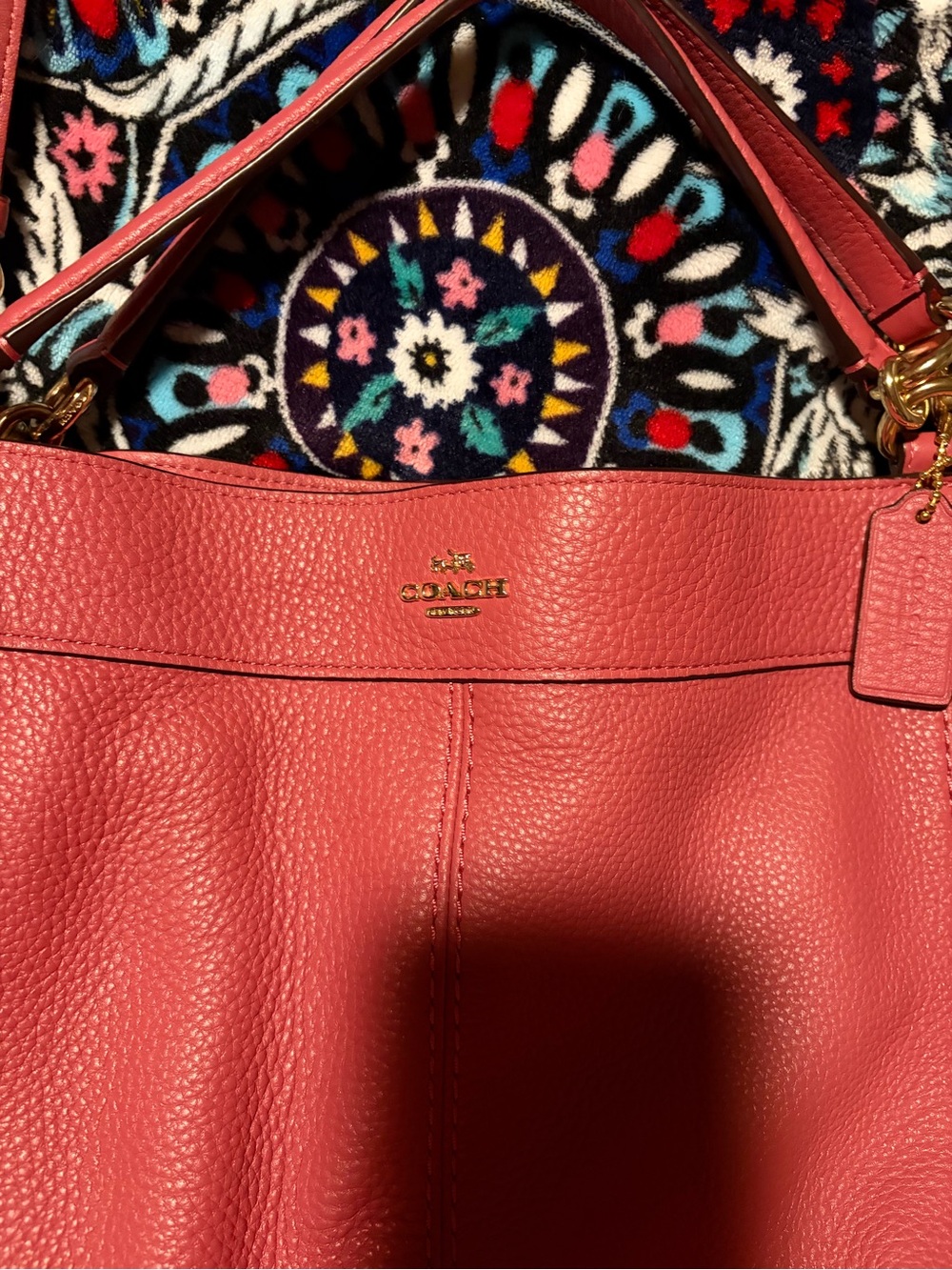 COACH Lexy Coral Pink Pebbled Leather Shoulder Bag with Gold Hardware